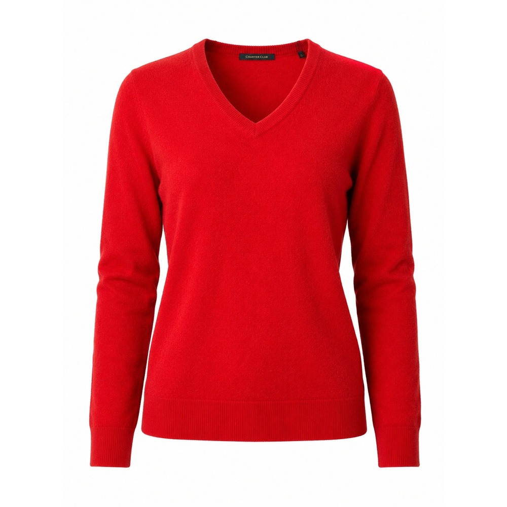 Charter Club V-Neck Sweater Womens L Red 100% Cashmere Soft Classic Luxury